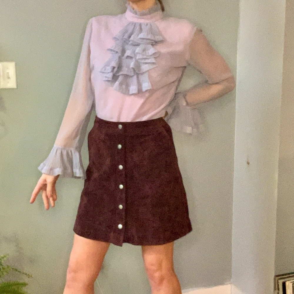 Warehouse Black Real Suede Button-Front Mini Skirt - Picture 6 of 6